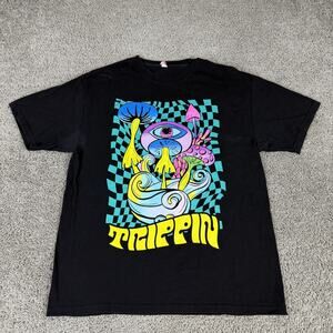 Trippin Psychedelic Mushrooms Shirt Mens Large Black Trippy Graphic Tee